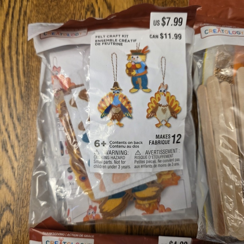 Thanksgiving Crafts Kids 4 Craft Kits DIY 29 Ornaments Fox Turkey Scarecrow - Picture 2 of 13